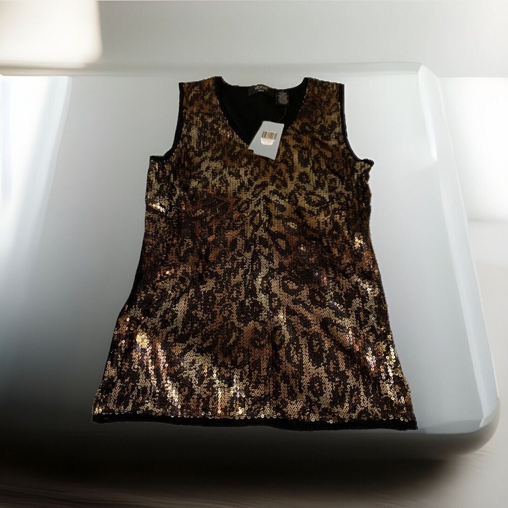 Verve Ami Black With Leopard Sequins Blouse NWT Size Small Tank Top MSRP $54